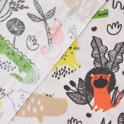 Baumwollstoff Popeline WILD ANIMALS beige grün orange gelb dunkelgrau 1,50m Breite