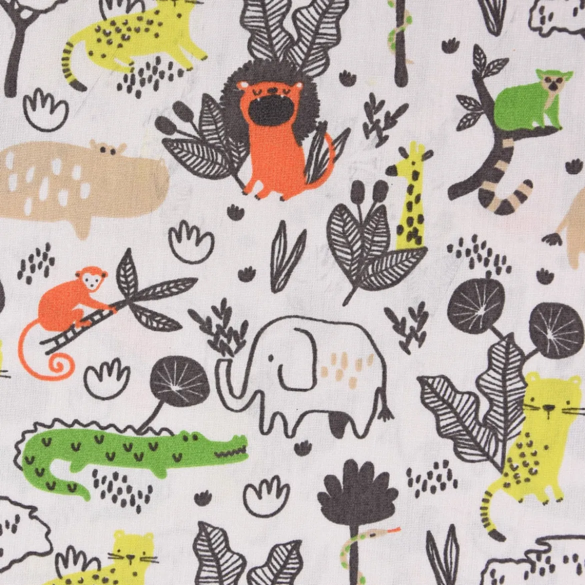 Baumwollstoff Popeline WILD ANIMALS beige grün orange gelb dunkelgrau 1,50m Breite