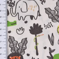 Baumwollstoff Popeline WILD ANIMALS beige grün orange gelb dunkelgrau 1,50m Breite