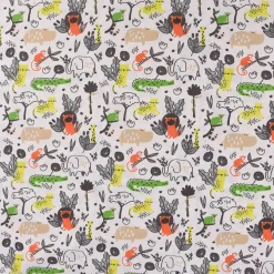 Baumwollstoff Popeline WILD ANIMALS beige grün orange gelb dunkelgrau 1,50m Breite