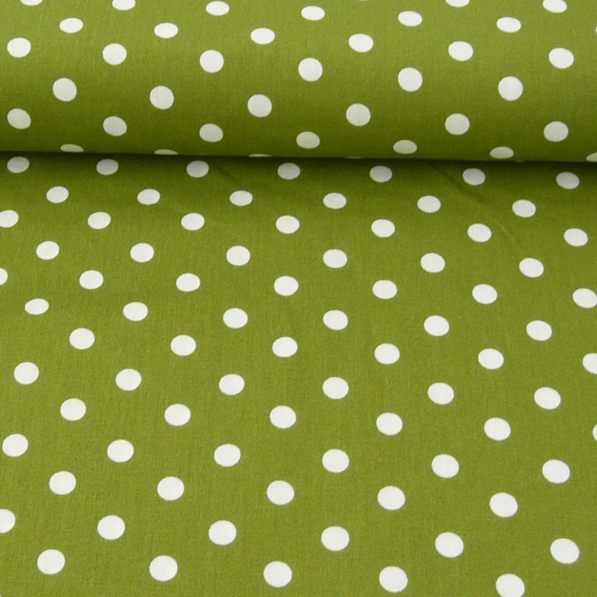 Baumwollstoff Punkte groß Ø 7mm oliv weiß