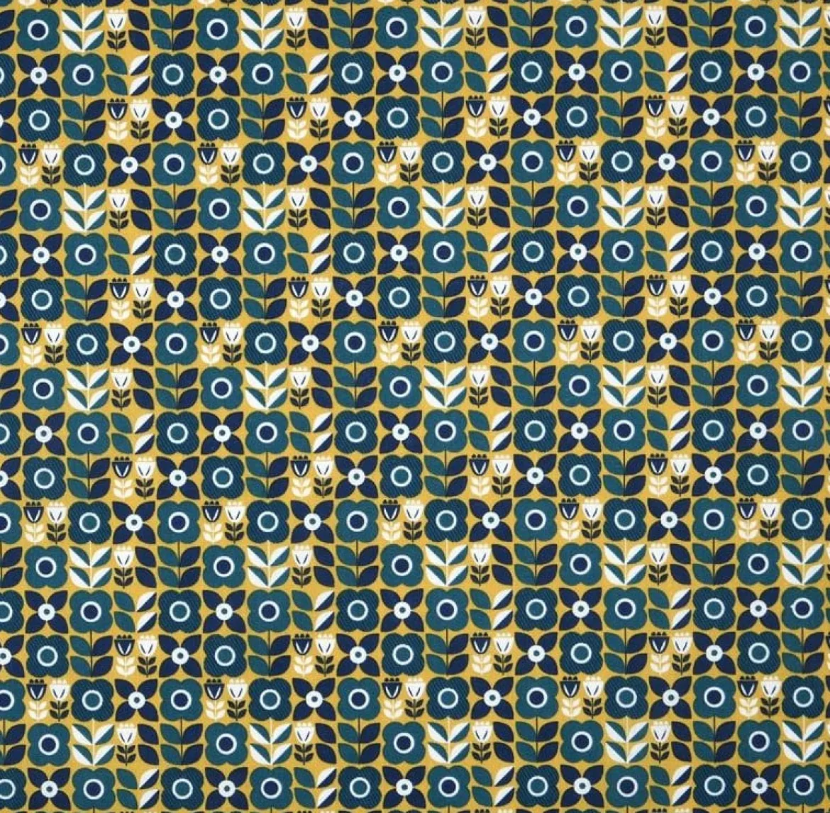 Baumwollstoff Retro Blumen gelb blau 1,40m Breite