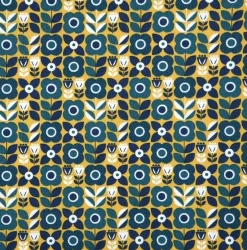 Baumwollstoff Retro Blumen gelb blau 1,40m Breite