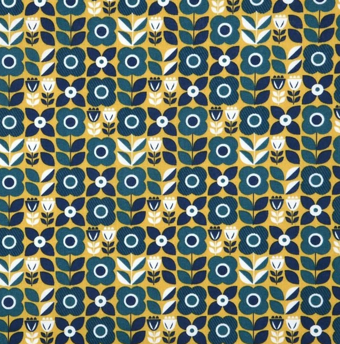 Baumwollstoff Retro Blumen gelb blau 1,40m Breite