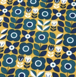 Baumwollstoff Retro Blumen gelb blau 1,40m Breite