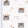 Baumwollstoff ROCKET Waschbär Kopf Boho Federn weiß grau blau braun 1,5m Breite