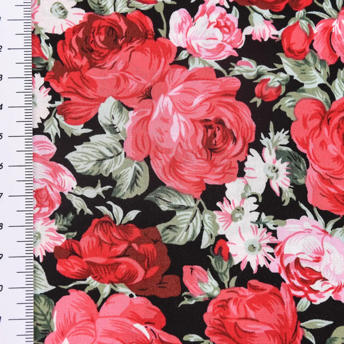 Baumwollstoff Rosen schwarz rot grün 1,45m Breite