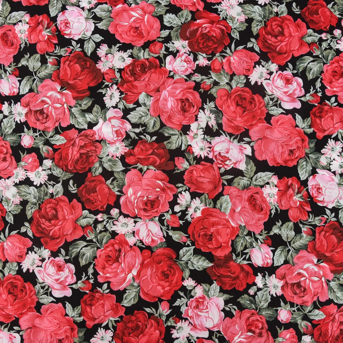 Baumwollstoff Rosen schwarz rot grün 1,45m Breite