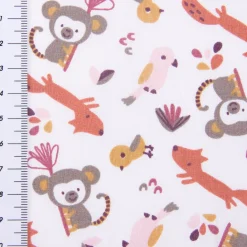 Baumwollstoff SAFIKO Affe Eichhörnchen Papagei Vogel weiß grau rost rosa 1,5m Breite