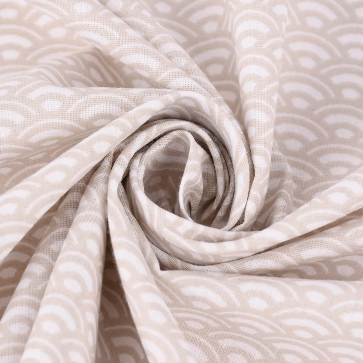 Baumwollstoff SAIJO Wellen Bögen grafisch weiß beige 1,5m Breite