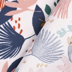 Baumwollstoff SAORI Blätter Palmenwedel weiß blau orange rosa 1,50m Breite