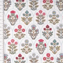 Baumwollstoff Saphir Blumen Wellenmuster weiß grün rot blau 1,40m Breite