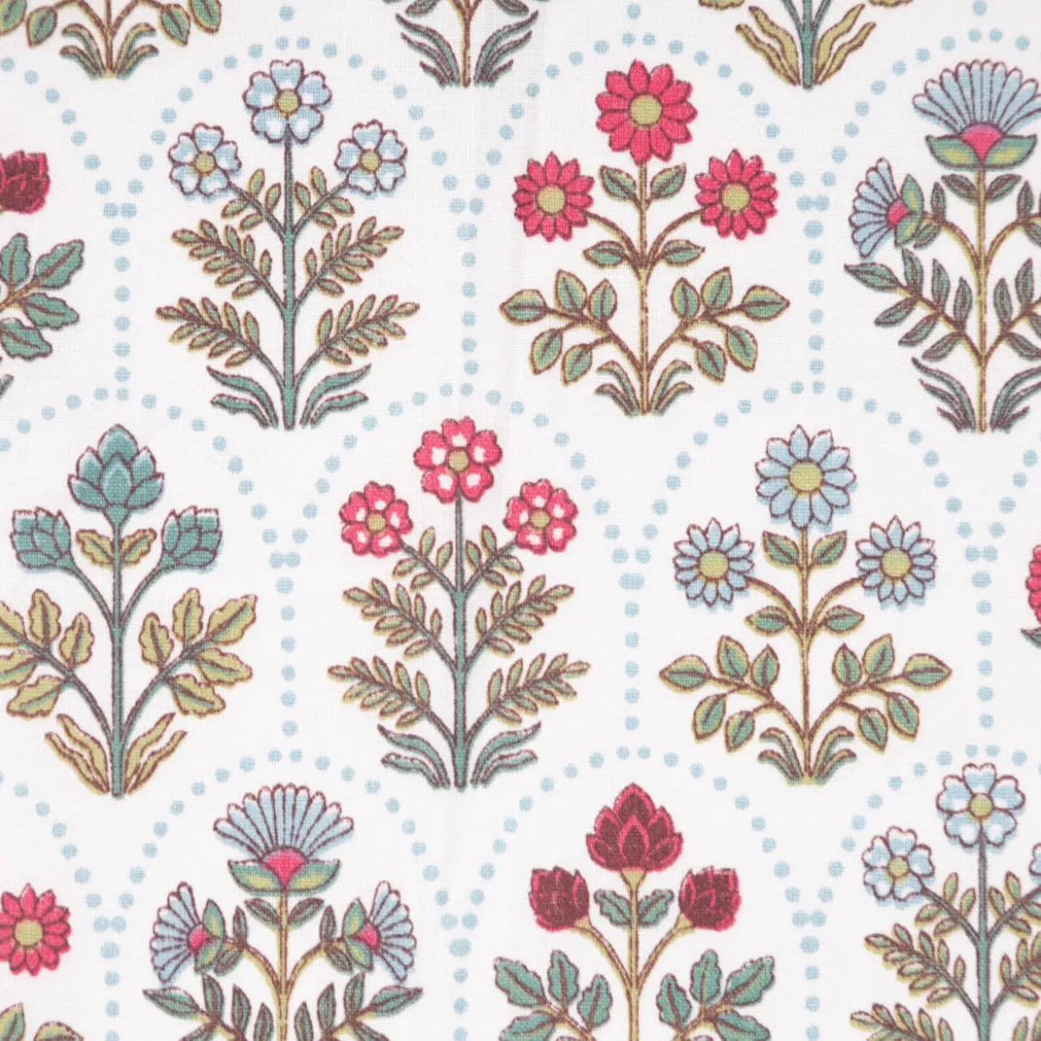 Baumwollstoff Saphir Blumen Wellenmuster weiß grün rot blau 1,40m Breite