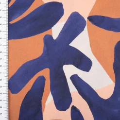 Baumwollstoff Satin Stoff Cotton Satin Digital Leaves blau 1,48m Breite
