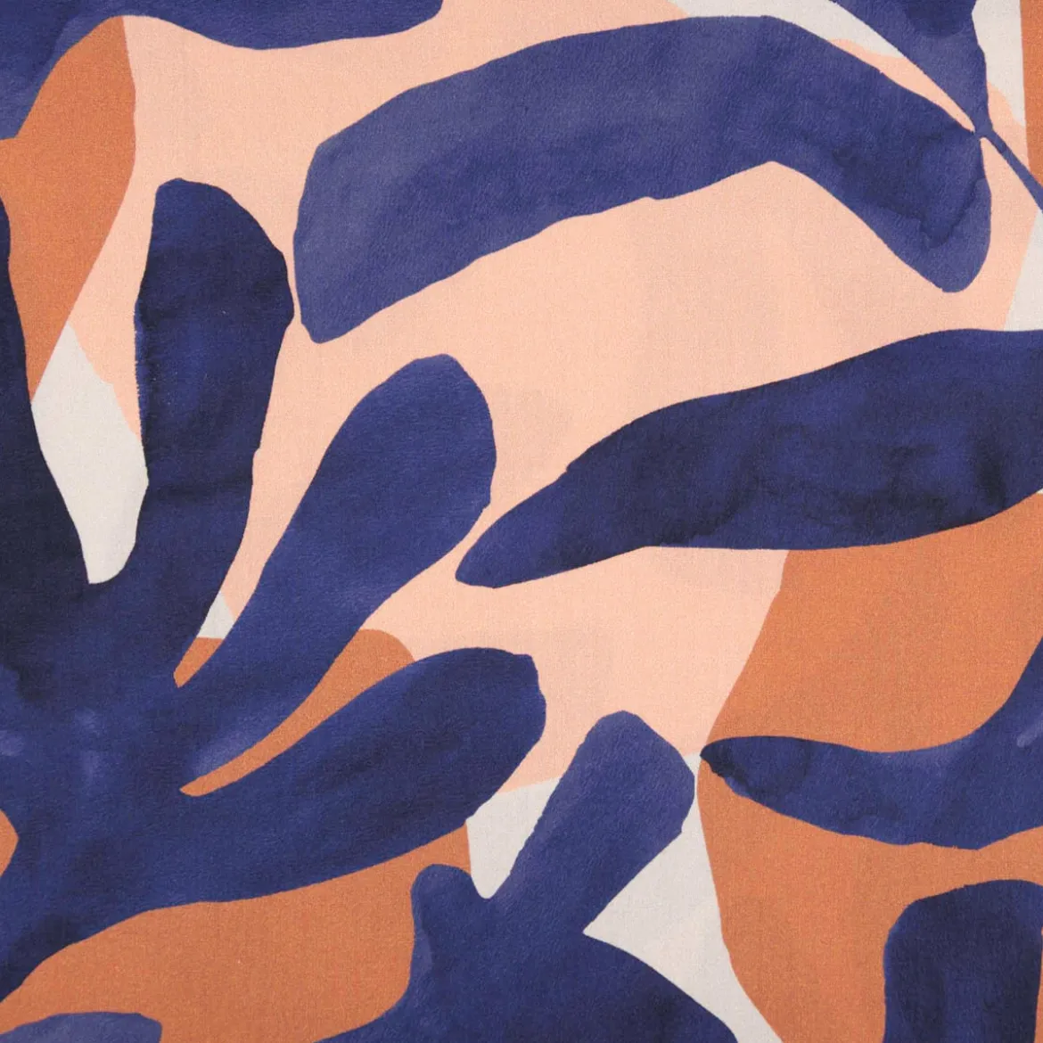 Baumwollstoff Satin Stoff Cotton Satin Digital Leaves blau 1,48m Breite