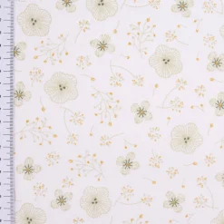 Baumwollstoff SHELBY Blumen Blüten weiß grün ocker dunkelgrün 1,5m Breite