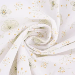 Baumwollstoff SHELBY Blumen Blüten weiß grün ocker dunkelgrün 1,5m Breite