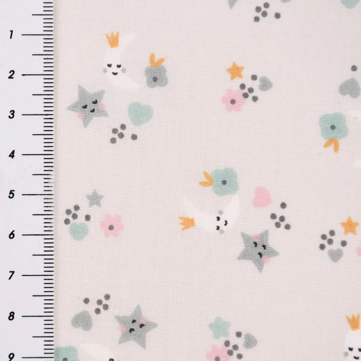Baumwollstoff SINS Mond Sterne Blümchen beige grau mint rosa ocker 1,50m Breite