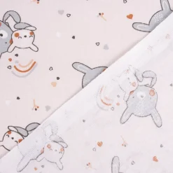 Baumwollstoff SOLIMA Hasen Regenbogen Herzen beige grau braun schwarz 1,5m Breite