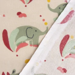Baumwollstoff SUNDARA Elefant Nashorn Vogel hellbraun bunt 1,5m Breite