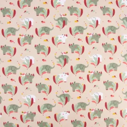 Baumwollstoff SUNDARA Elefant Nashorn Vogel hellbraun bunt 1,5m Breite