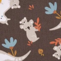 Baumwollstoff TJAMPI Känguru Koalas Blumen Blätter braun weiß grau ocker blau rost 1,5m Breite