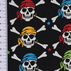 Baumwollstoff Totenkopf Pirat Sterne schwarz weiß bunt 1,6m Breite