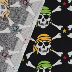 Baumwollstoff Totenkopf Pirat Sterne schwarz weiß bunt 1,6m Breite