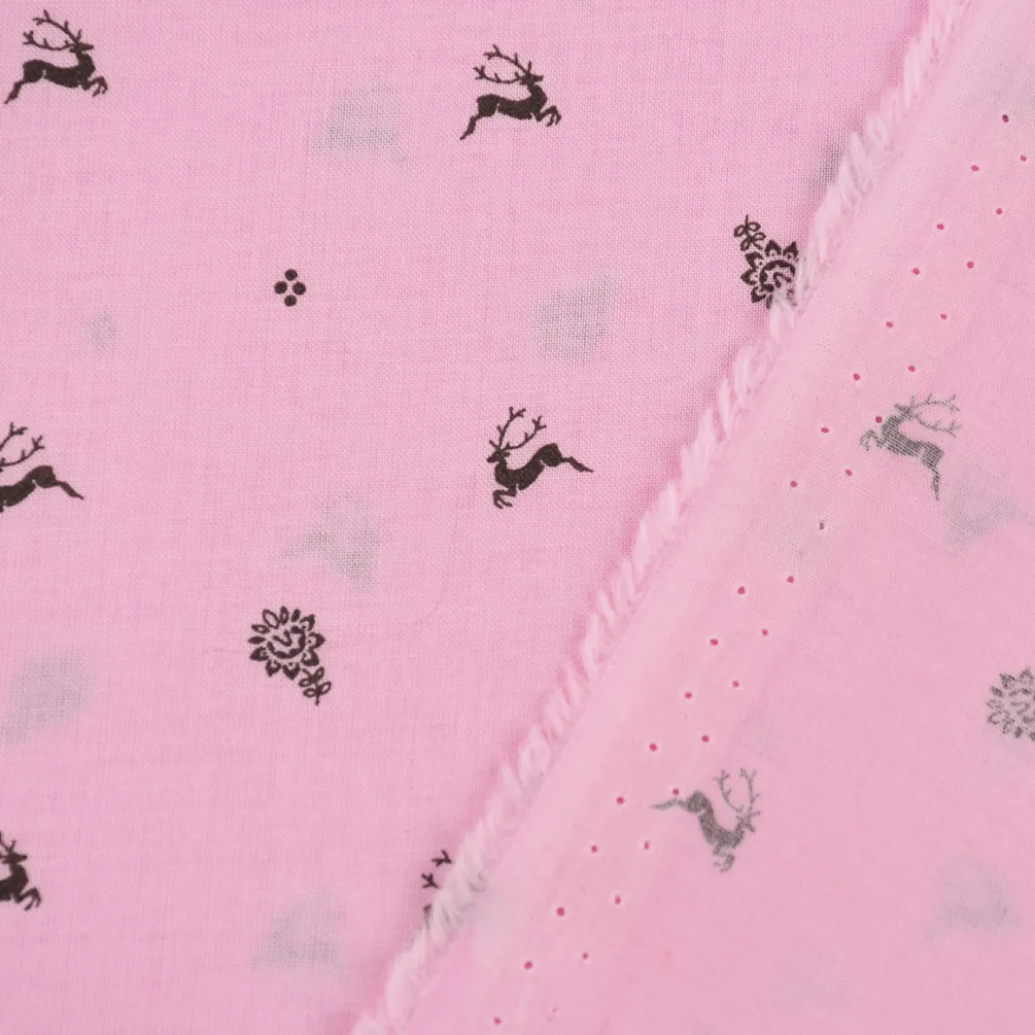 Baumwollstoff Trachten Blumen Hirsche Punkte rosa braun 1,50m Breite