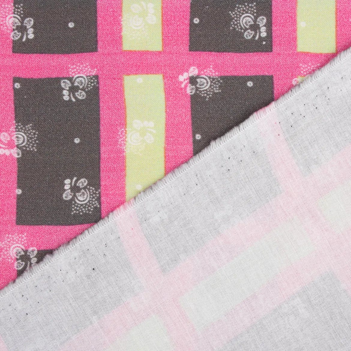 Baumwollstoff Trachten Karo Streublumen olivgrün maigrün pink 1,50m Breite