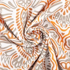 Baumwollstoff Trachtenstoff Ornamente weiß orange khaki feinfädig und seidig glatt 1,40m Breite