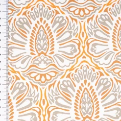 Baumwollstoff Trachtenstoff Ornamente weiß orange khaki feinfädig und seidig glatt 1,40m Breite