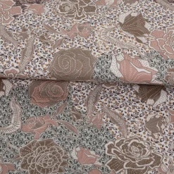 Baumwollstoff Trachtenstoffe Trachten Rosen Blätter groß beige rosa 1,45m Breite