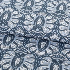 Baumwollstoff Trachtenstoffe Trachten Blumen Ornament Barock groß blau weiß 1,45m Breite
