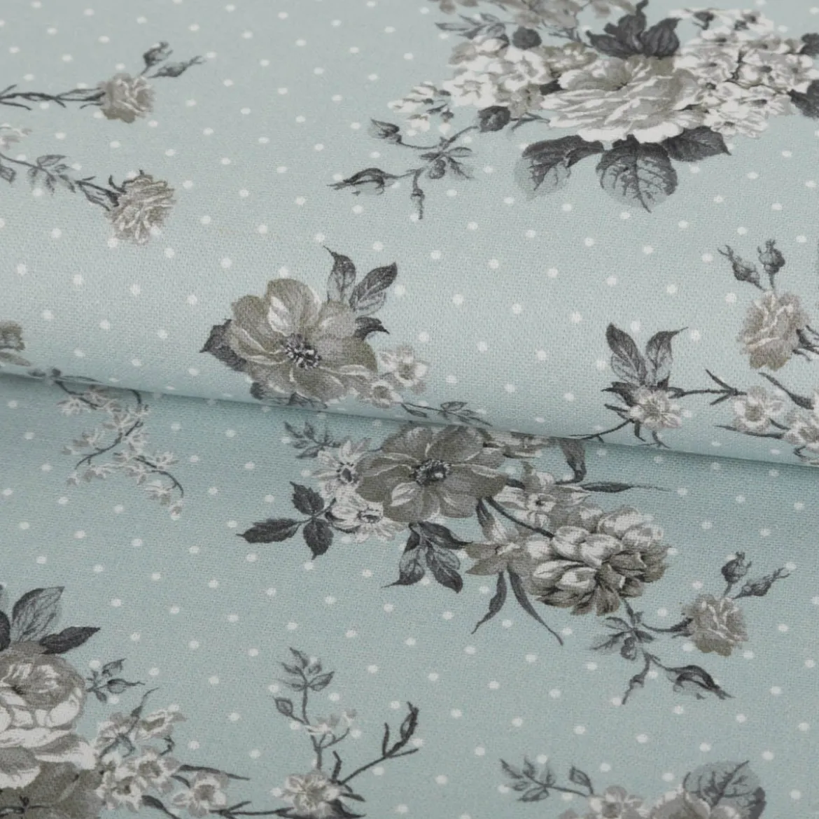 Baumwollstoff Trachtenstoffe Canvas Blumen Punkte hell blau grau 1,40m Breite