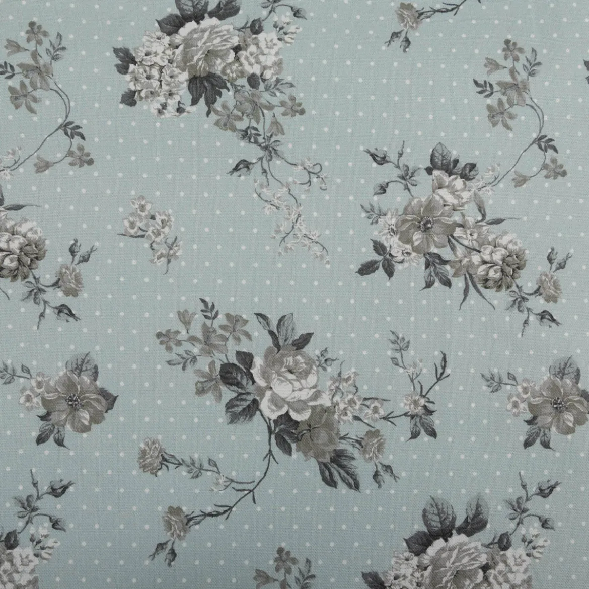Baumwollstoff Trachtenstoffe Canvas Blumen Punkte hell blau grau 1,40m Breite