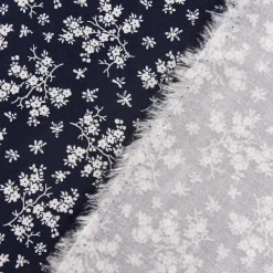 Baumwollstoff Trachtenstoff Blumen dunkelblau weiß 1,4m Breite