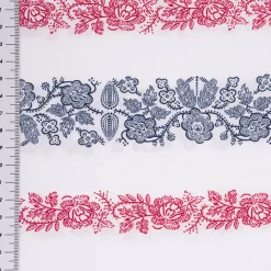 Baumwollstoff Trachten Streifen Blumen weiß rot dunkelblau 1,50m Breite