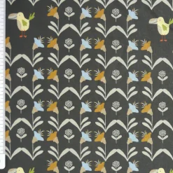 Baumwollstoff Vogel Sträucher schwarz bunt 1,6m Breite