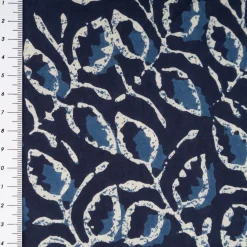 Baumwollstoff Voile Blätter blau 1,45m Breite