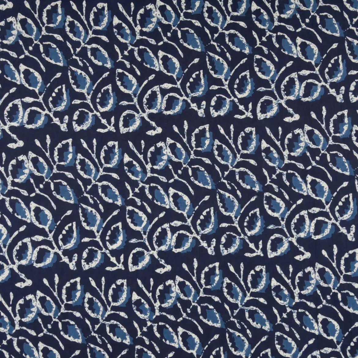 Baumwollstoff Voile Blätter blau 1,45m Breite