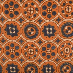 Baumwollstoff Voile Sommerdruck Ornamente Ocker Blau 1,40m Breite