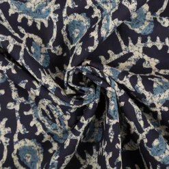 Baumwollstoff Voile Sommerdruck Paisley abstrakt Indigioblau 1,40m Breite