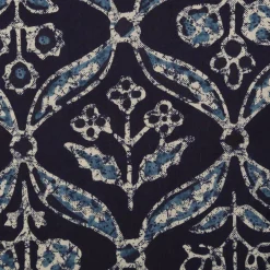 Baumwollstoff Voile Sommerdruck Blumen Ornamente Indigioblau 1,40m Breite
