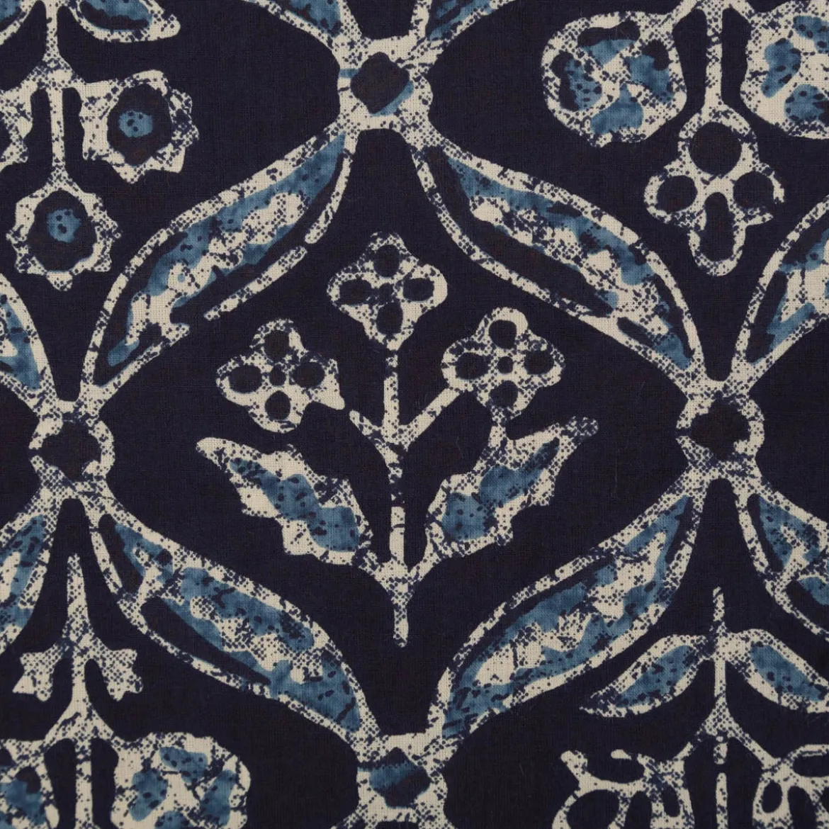 Baumwollstoff Voile Sommerdruck Blumen Ornamente Indigioblau 1,40m Breite