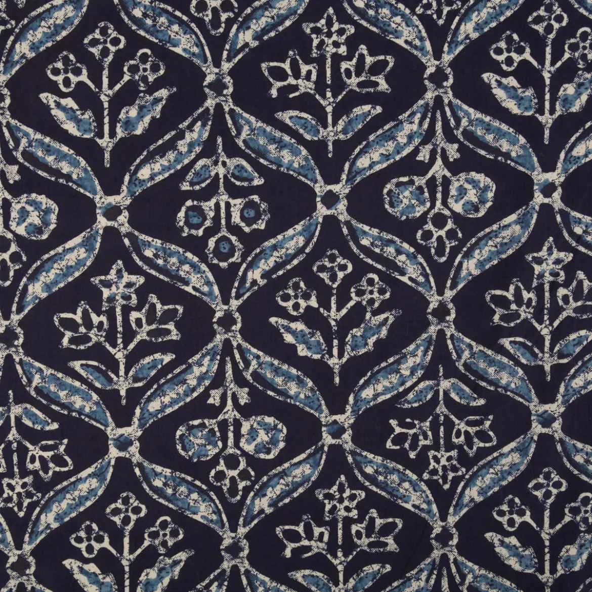 Baumwollstoff Voile Sommerdruck Blumen Ornamente Indigioblau 1,40m Breite