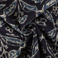 Baumwollstoff Voile Sommerdruck Blumen Ornamente Indigioblau 1,40m Breite