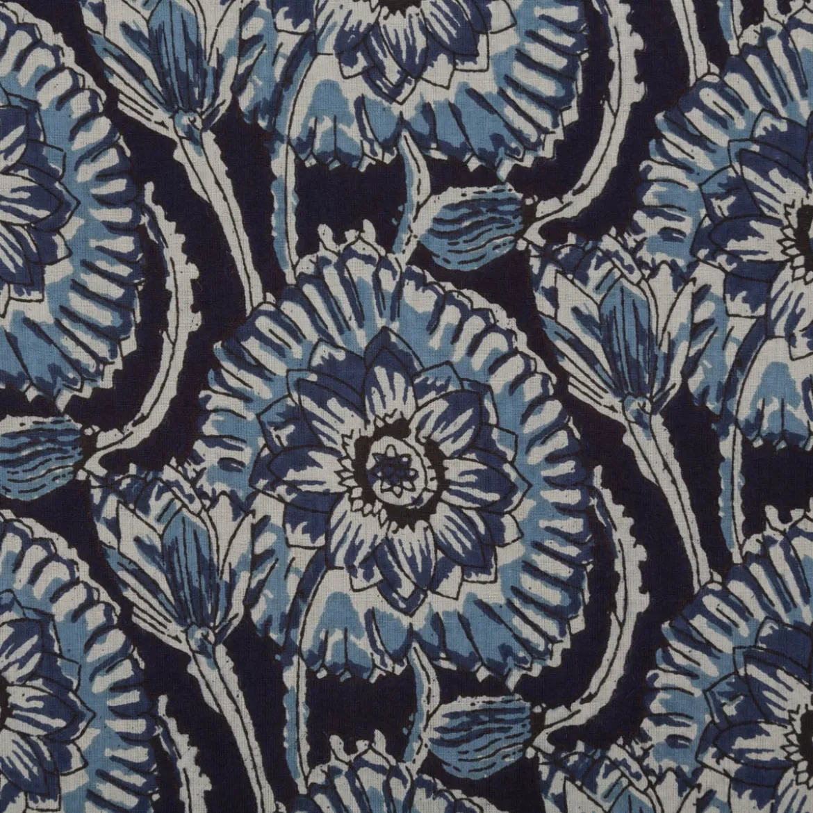 Baumwollstoff Voile Sommerdruck Blumen Indigioblau 1,40m Breite