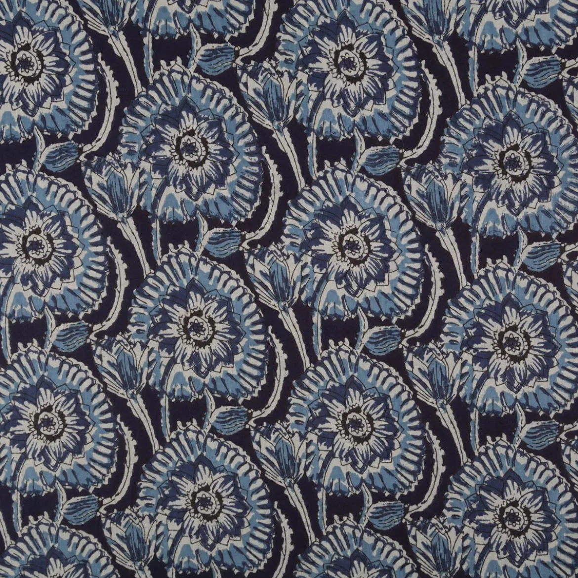 Baumwollstoff Voile Sommerdruck Blumen Indigioblau 1,40m Breite