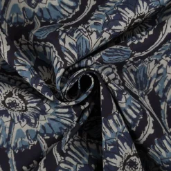 Baumwollstoff Voile Sommerdruck Blumen Indigioblau 1,40m Breite